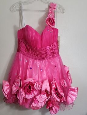 Y2k Pink Tulle Formal Mini Dress Empire Waist 14